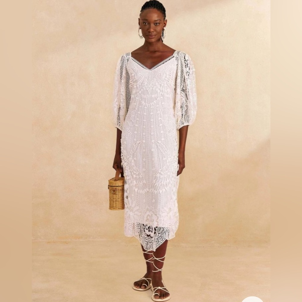 🥭FARM RIO Off-White Guipure Midi Dress